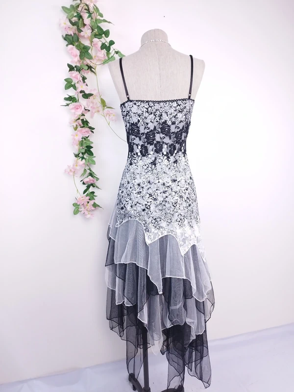 Black white Y2K maxi dress — Vintage 2000s lace sequin wedding guest