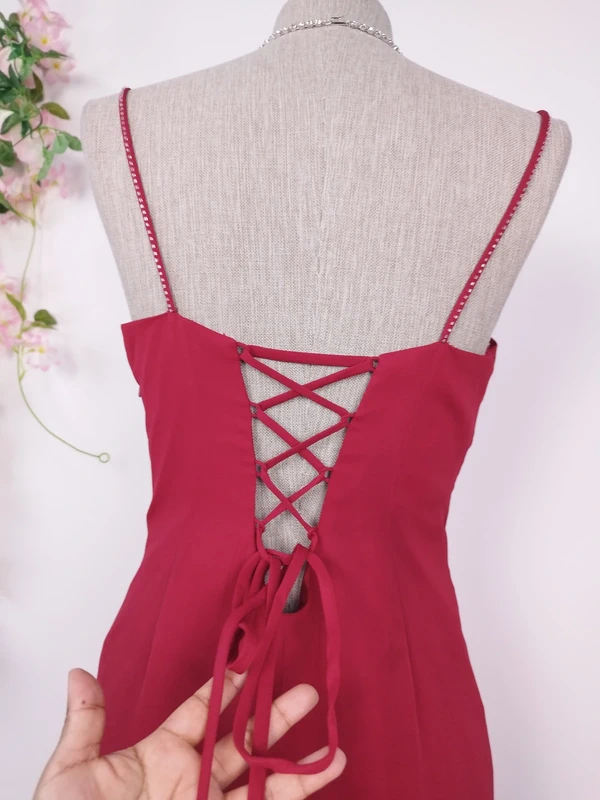 Red beaded Y2K maxi dress — Vintage 2000s bustier gala graduation