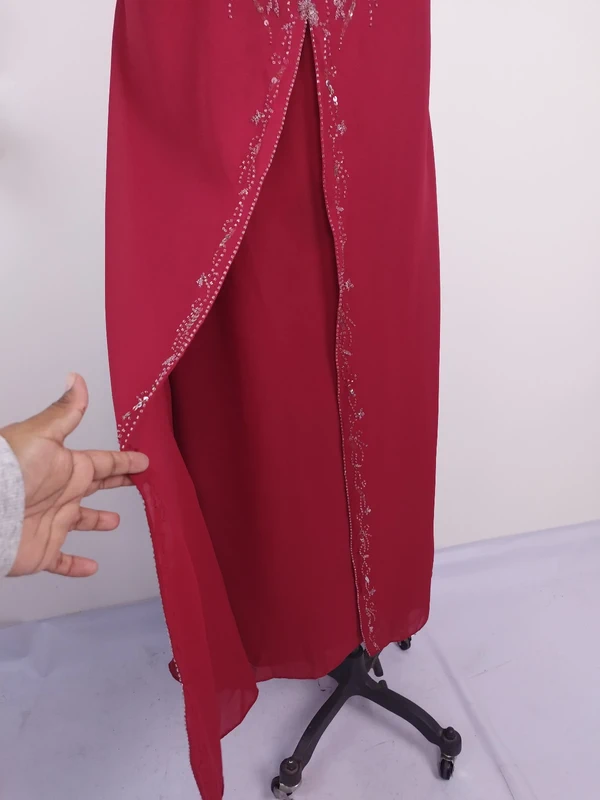 Red beaded Y2K maxi dress — Vintage 2000s bustier gala graduation
