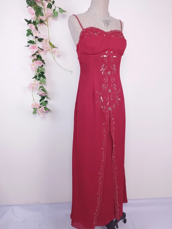 Red beaded Y2K maxi dress — Vintage 2000s bustier gala graduation