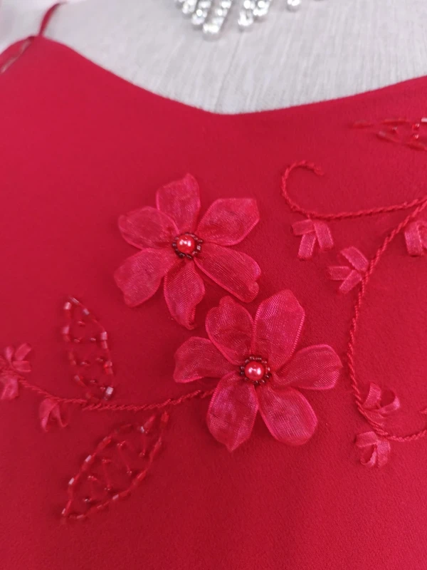 Red floral Y2K evening dress — Vintage 2000s slip asymmetrical party