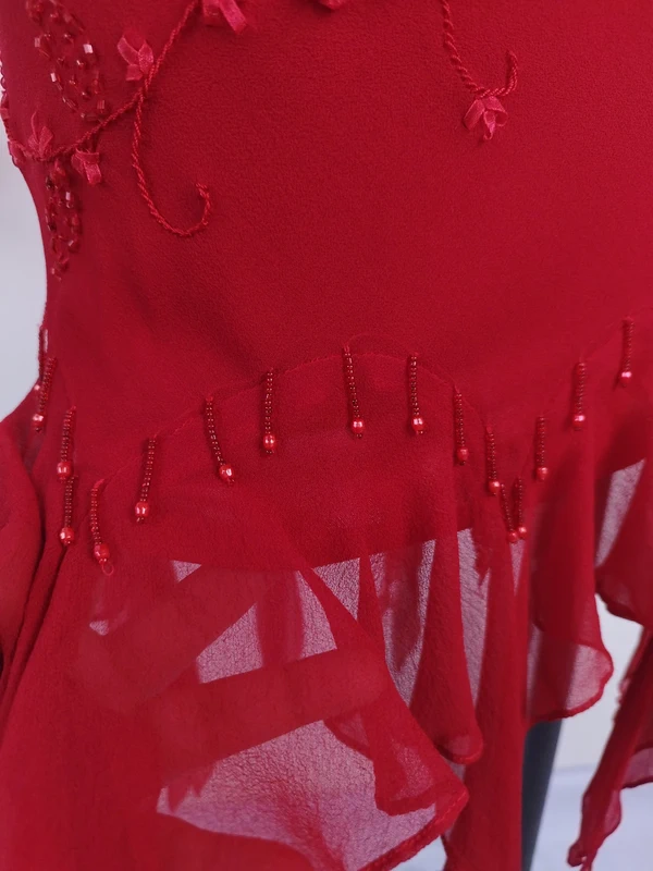 Red floral Y2K evening dress — Vintage 2000s slip asymmetrical party