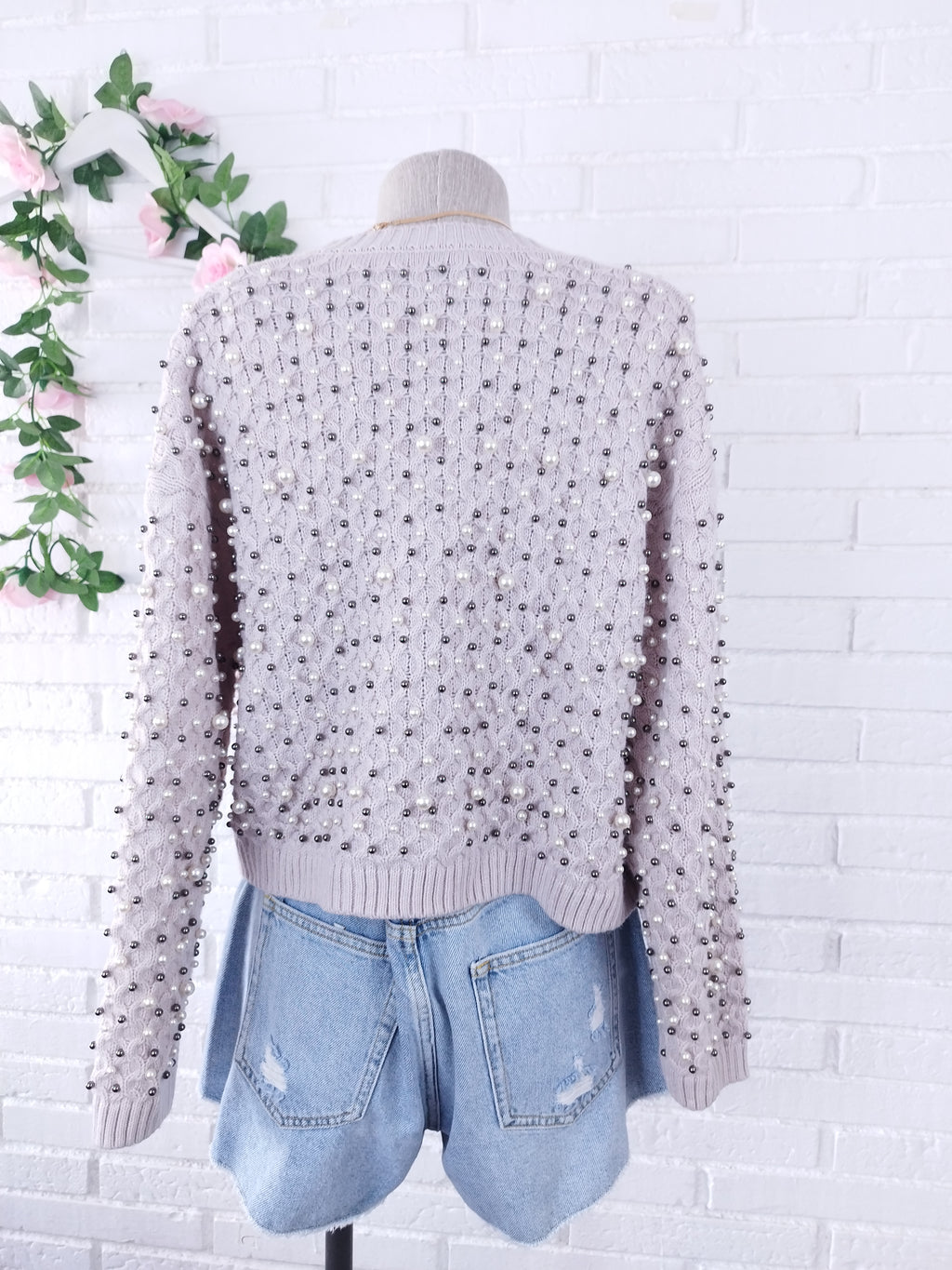 Conjunto de ZARA Cárdigan + Top Punto Trenzado con Perlas