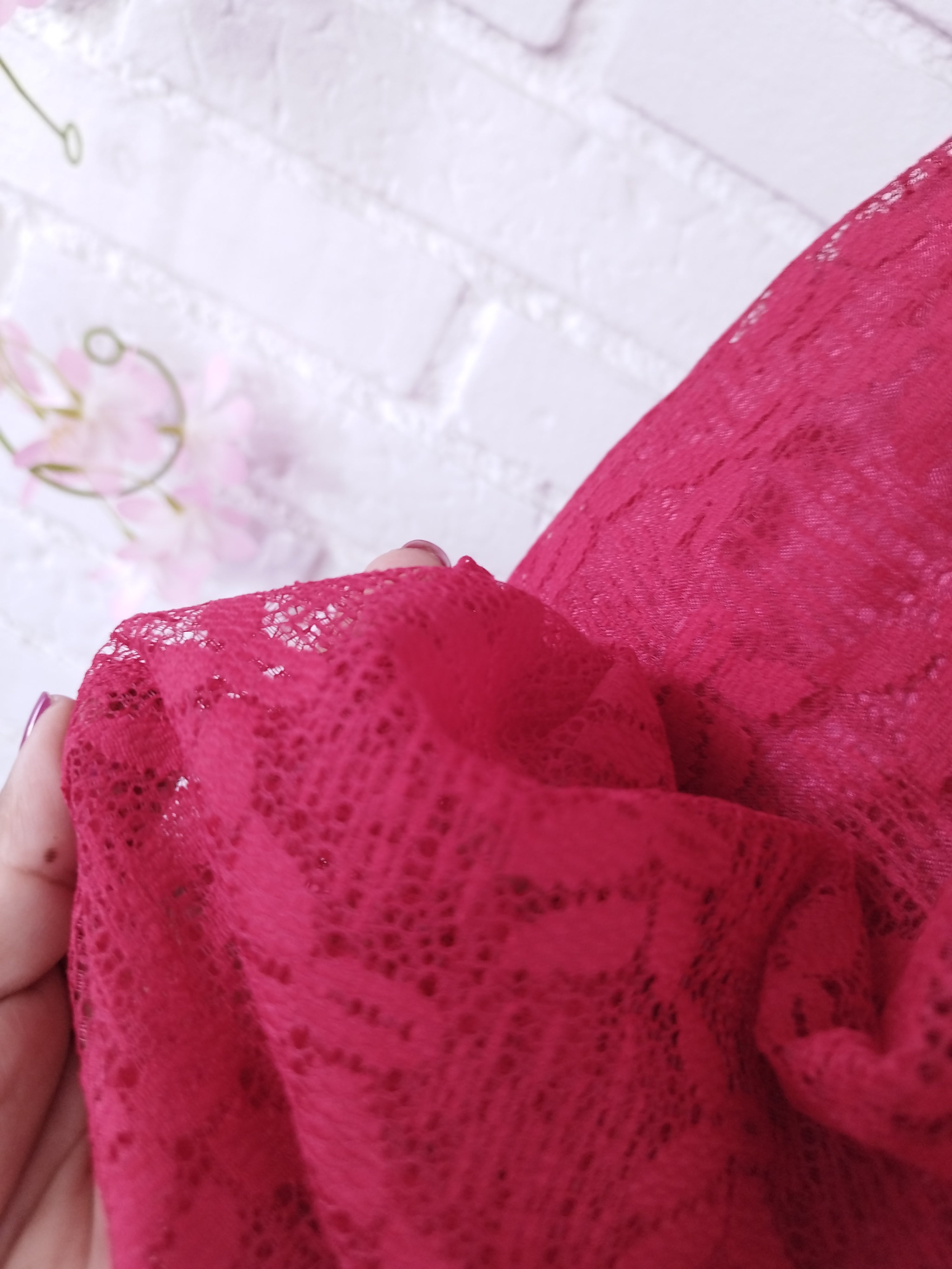 Vintage 90s Long Skirt — High Waist, Thick Red Lace & Romantic Silhouette