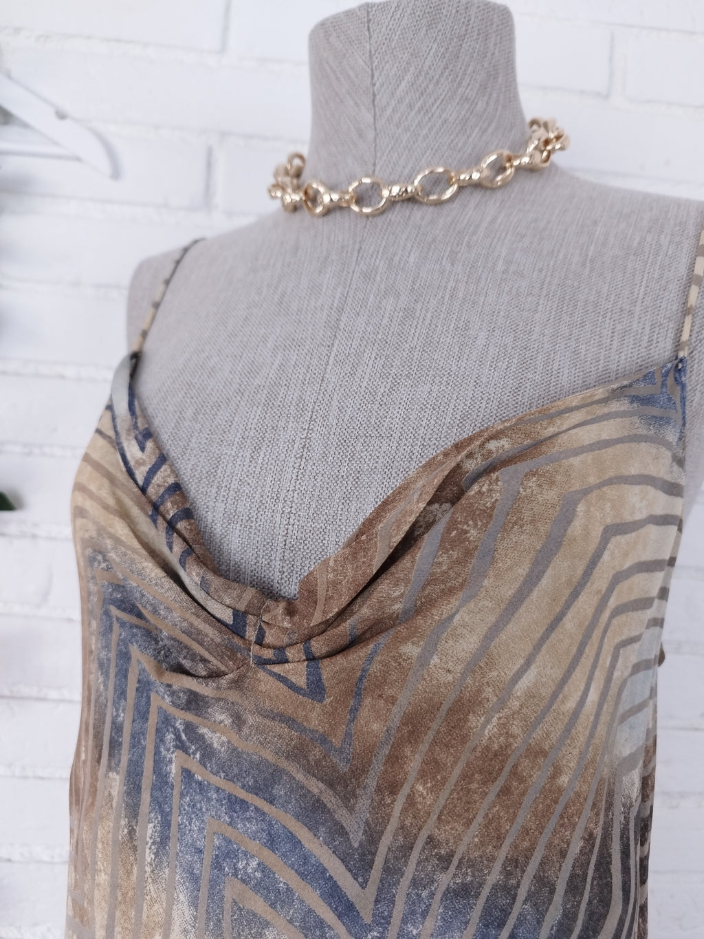 Vintage 2000s Y2K Midi Dress — Draped Neck, Asymmetric Stripe &amp; Fluid Chiffon