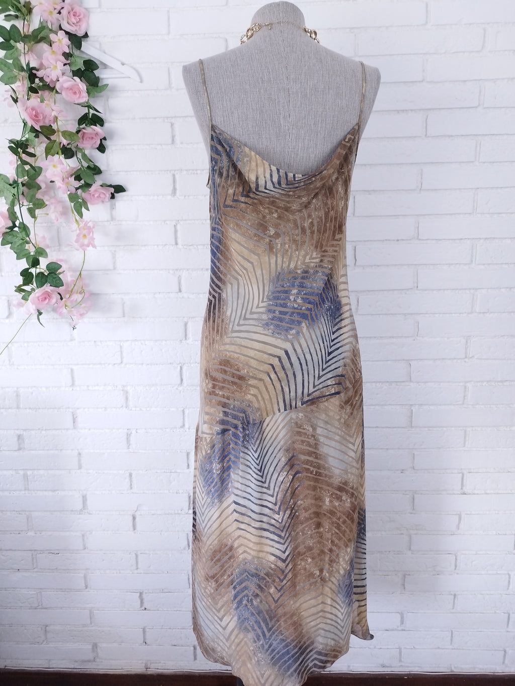 Vintage 2000s Y2K Midi Dress — Draped Neck, Asymmetric Stripe &amp; Fluid Chiffon