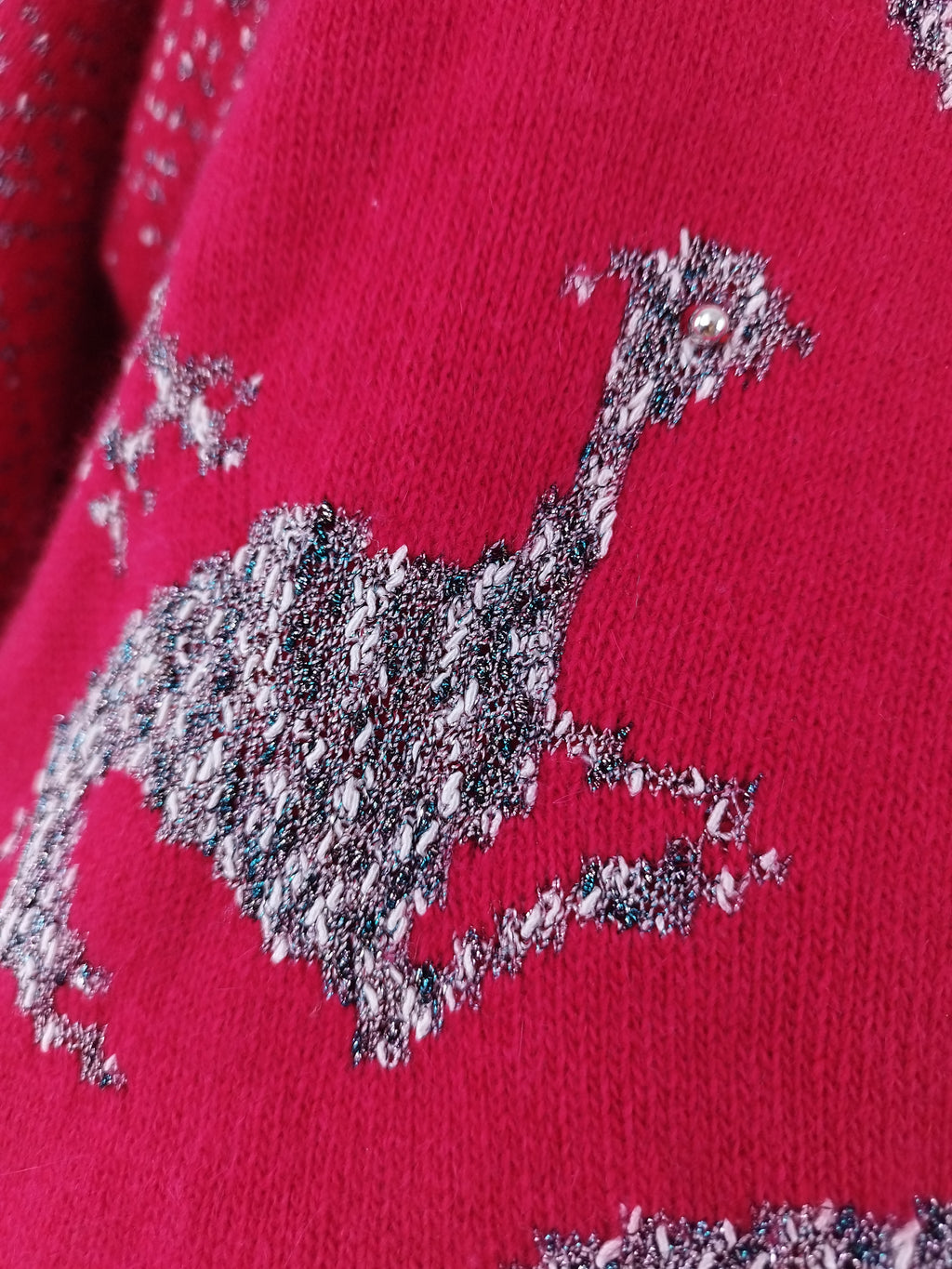 Vintage 90s Knit Sweater — Round Neck, Greyhound Print & Angora-Wool Blend