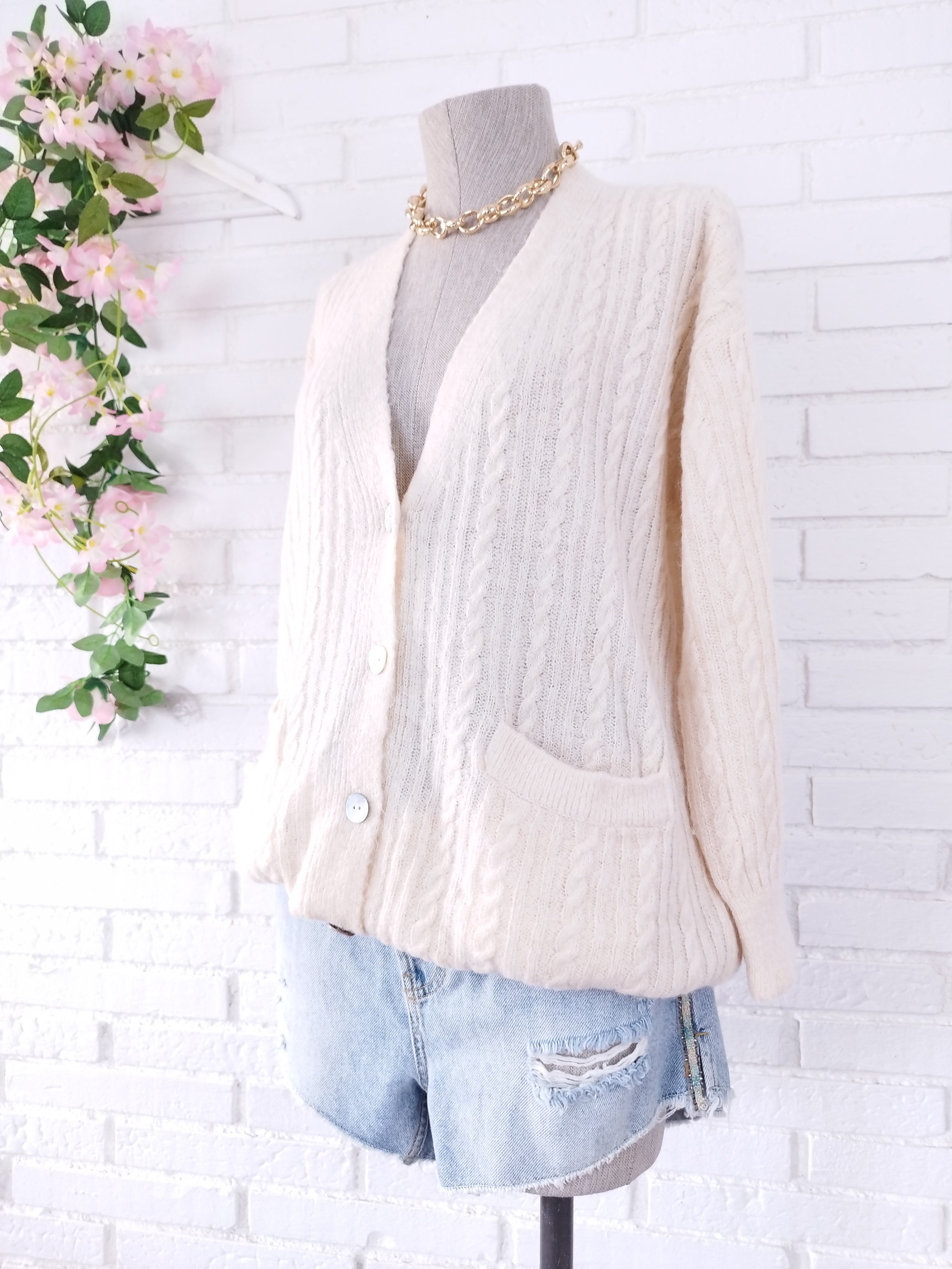 Cardigan MANGO con Lama Largo Punto Trenzado