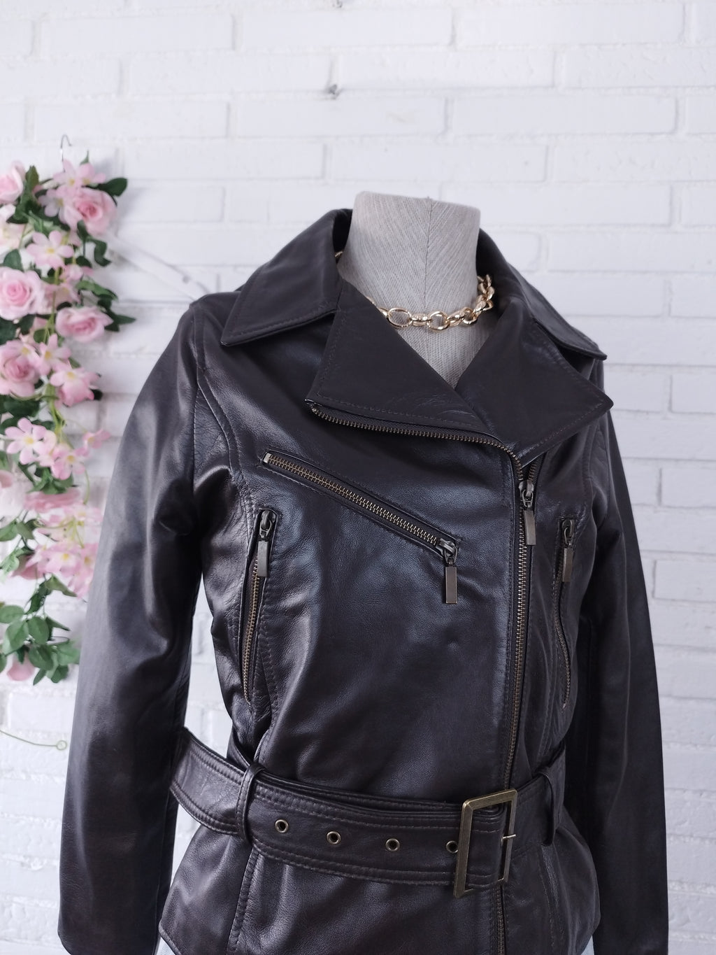 Vintage 90s Leather Jacket — Brown Moto Street Style