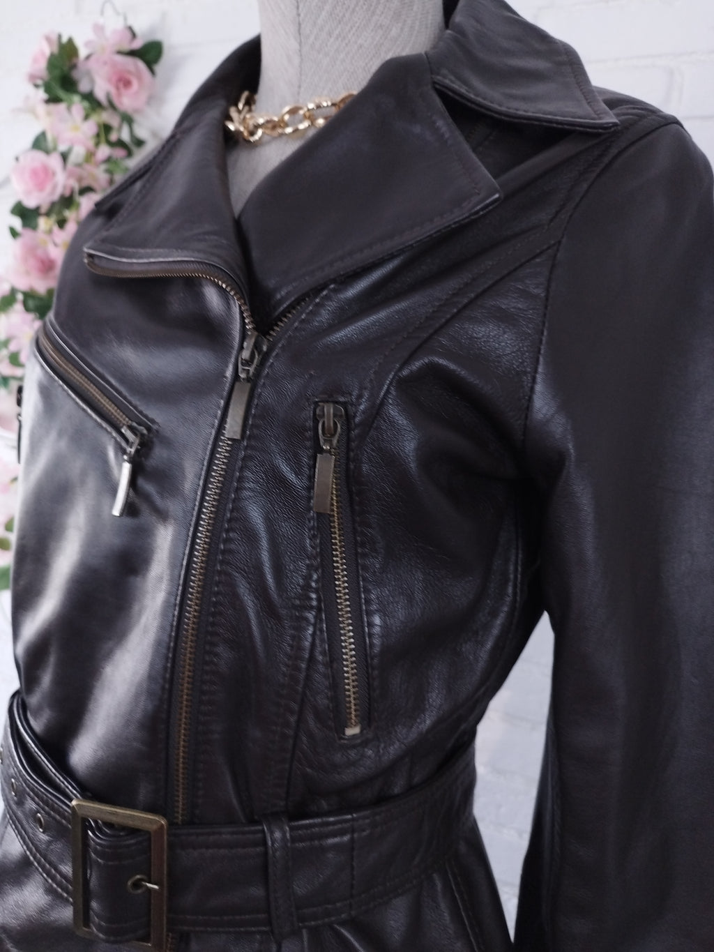 Vintage 90s Leather Jacket — Brown Moto Street Style