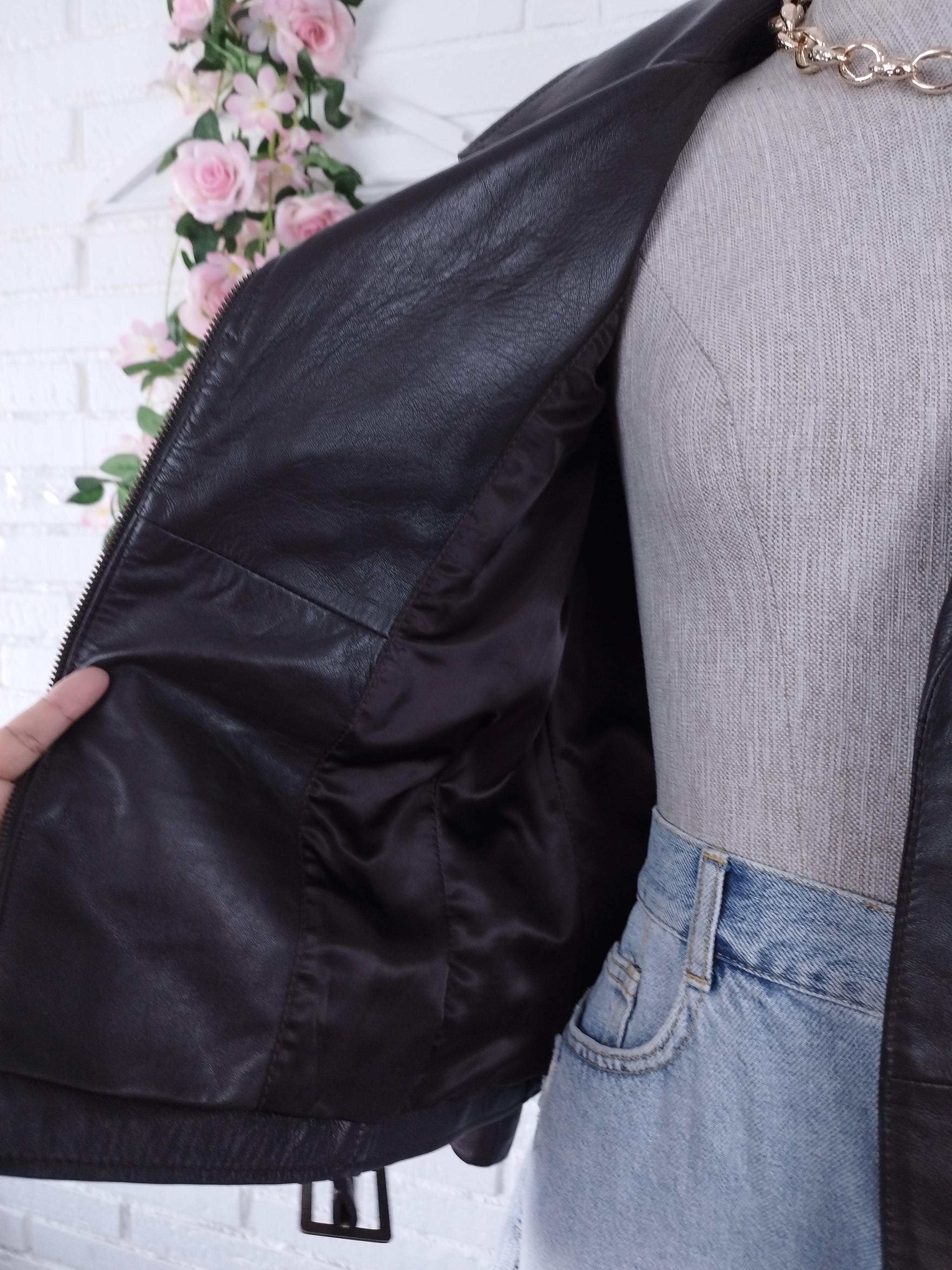 Vintage 90s Leather Jacket — Brown Moto Street Style