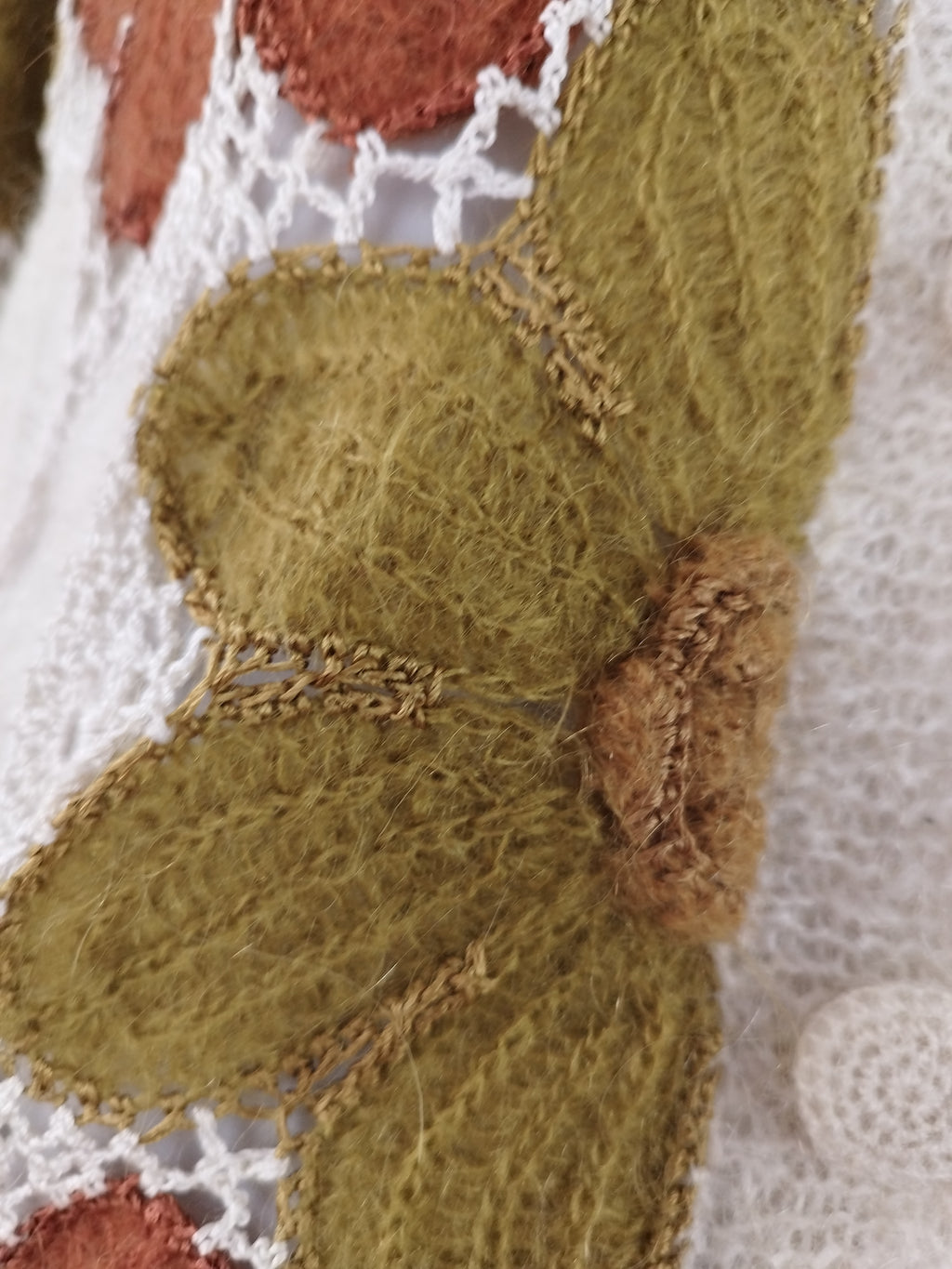 Vintage 90s Long Cardigan — Handmade Crochet & Knit, Floral Design & Wool