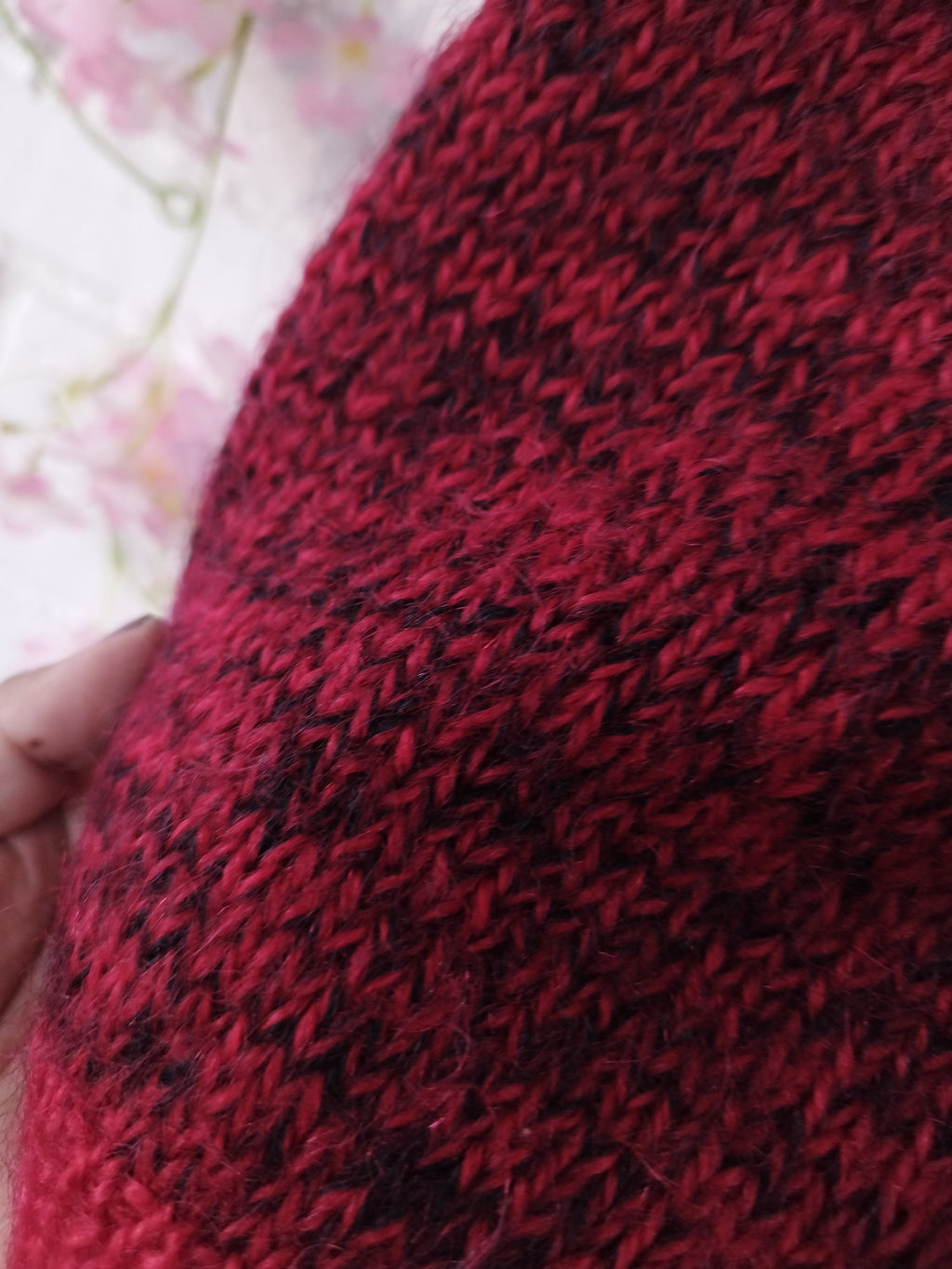 Vintage 90s Handmade Wool Sweater — Turtleneck, Asymmetric Neck &  Red-Bordeaux Mix