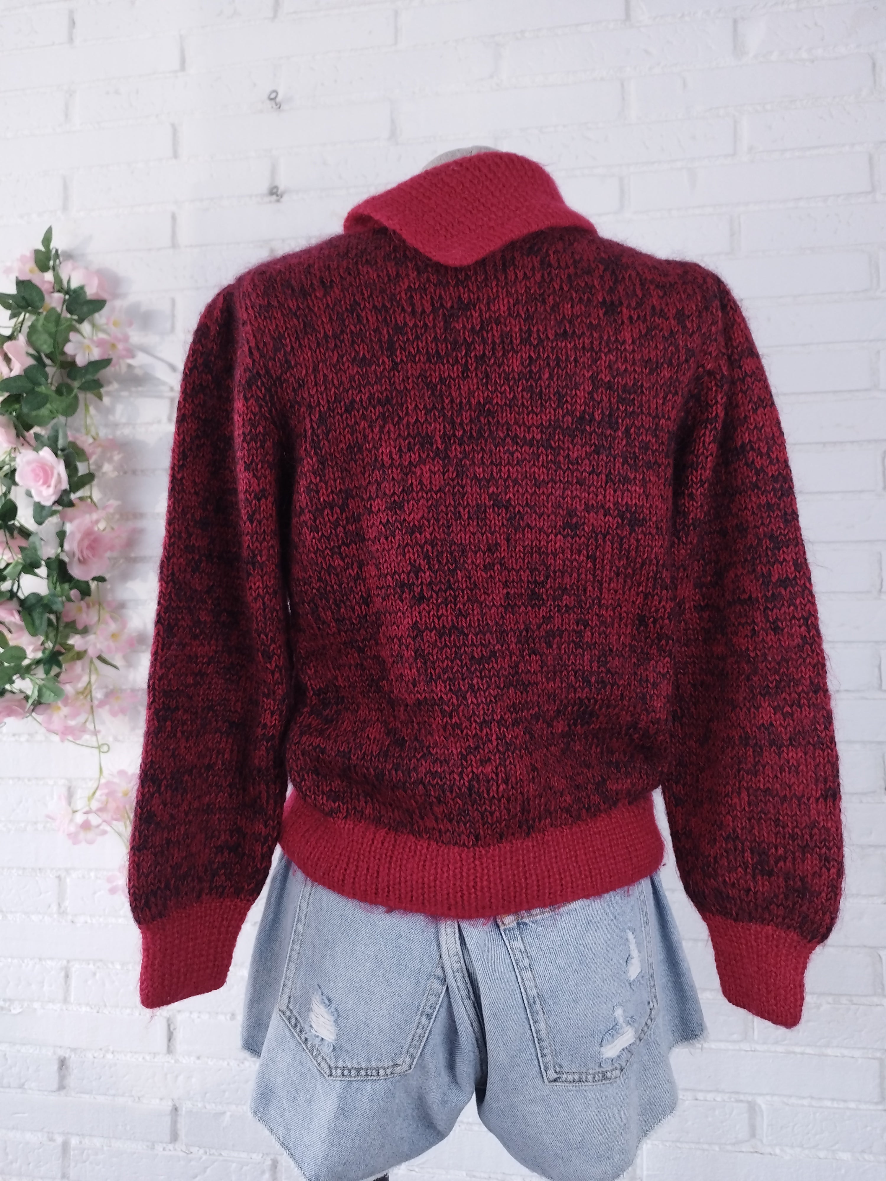 Vintage 90s Handmade Wool Sweater — Turtleneck, Asymmetric Neck &  Red-Bordeaux Mix