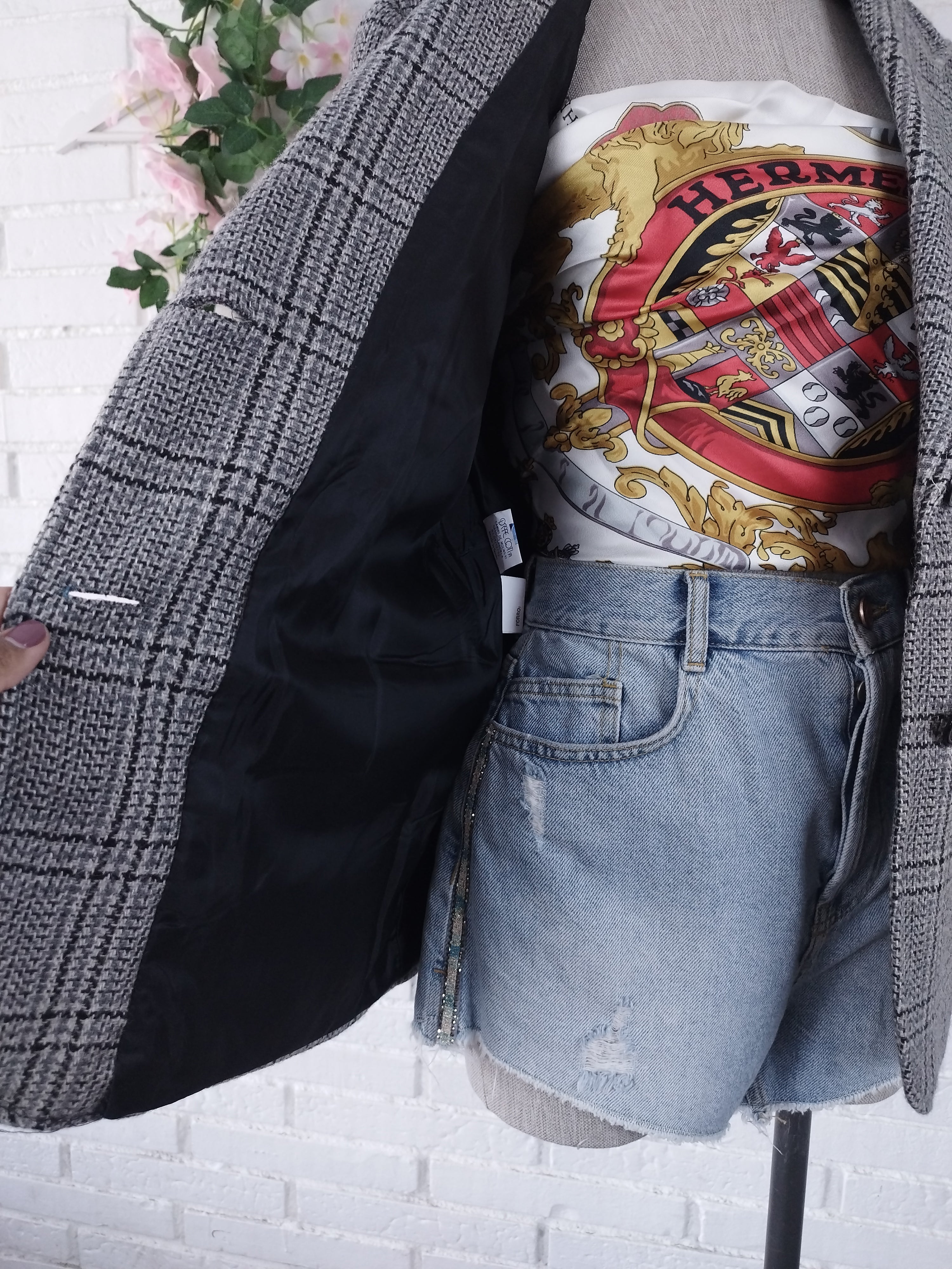 Vintage 90s Wool Blend Blazer — Classic Winter Cut &  Grey Check Pattern