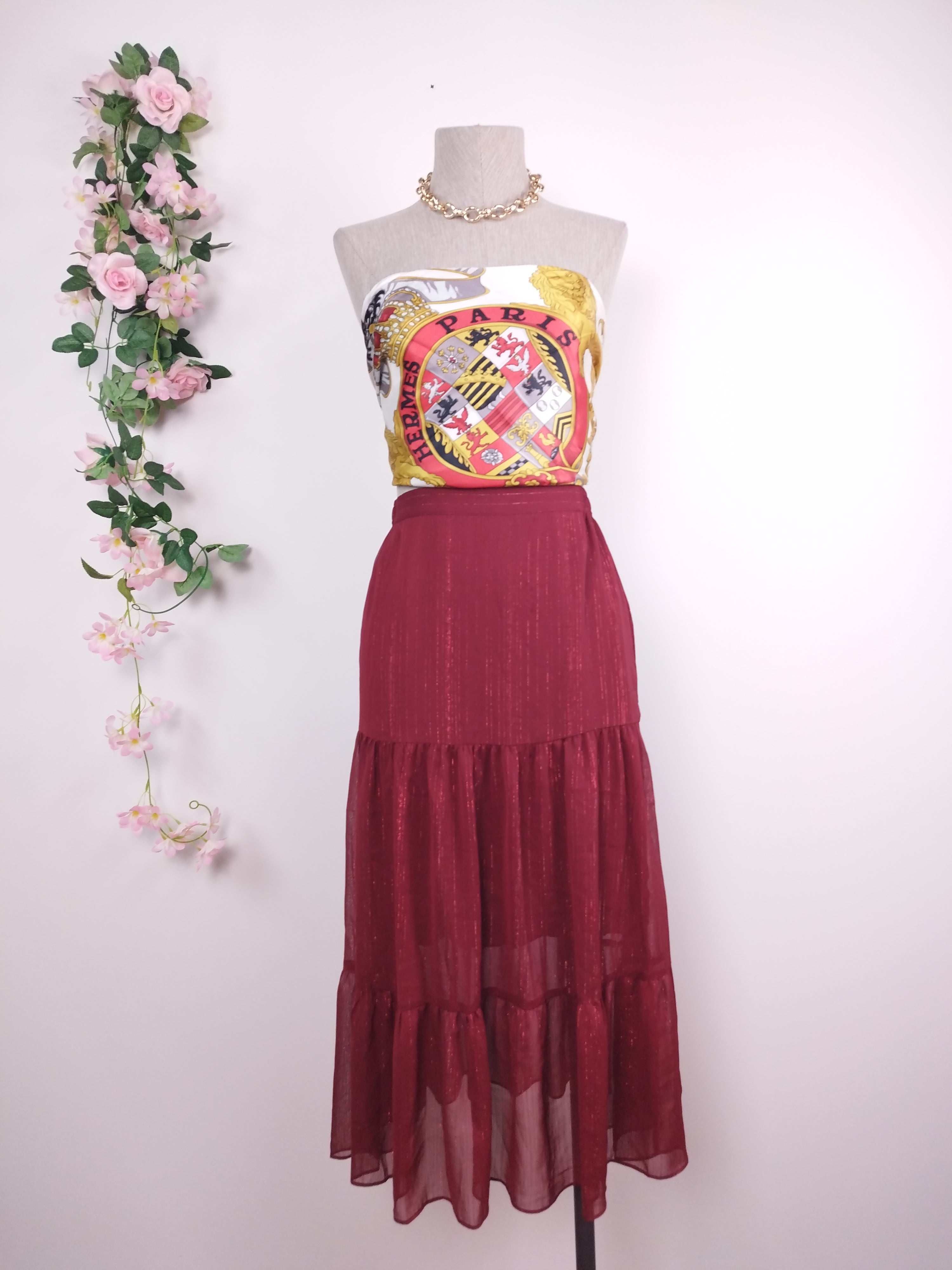 Falda MAJE Midi Fluida Hilos Metálicos