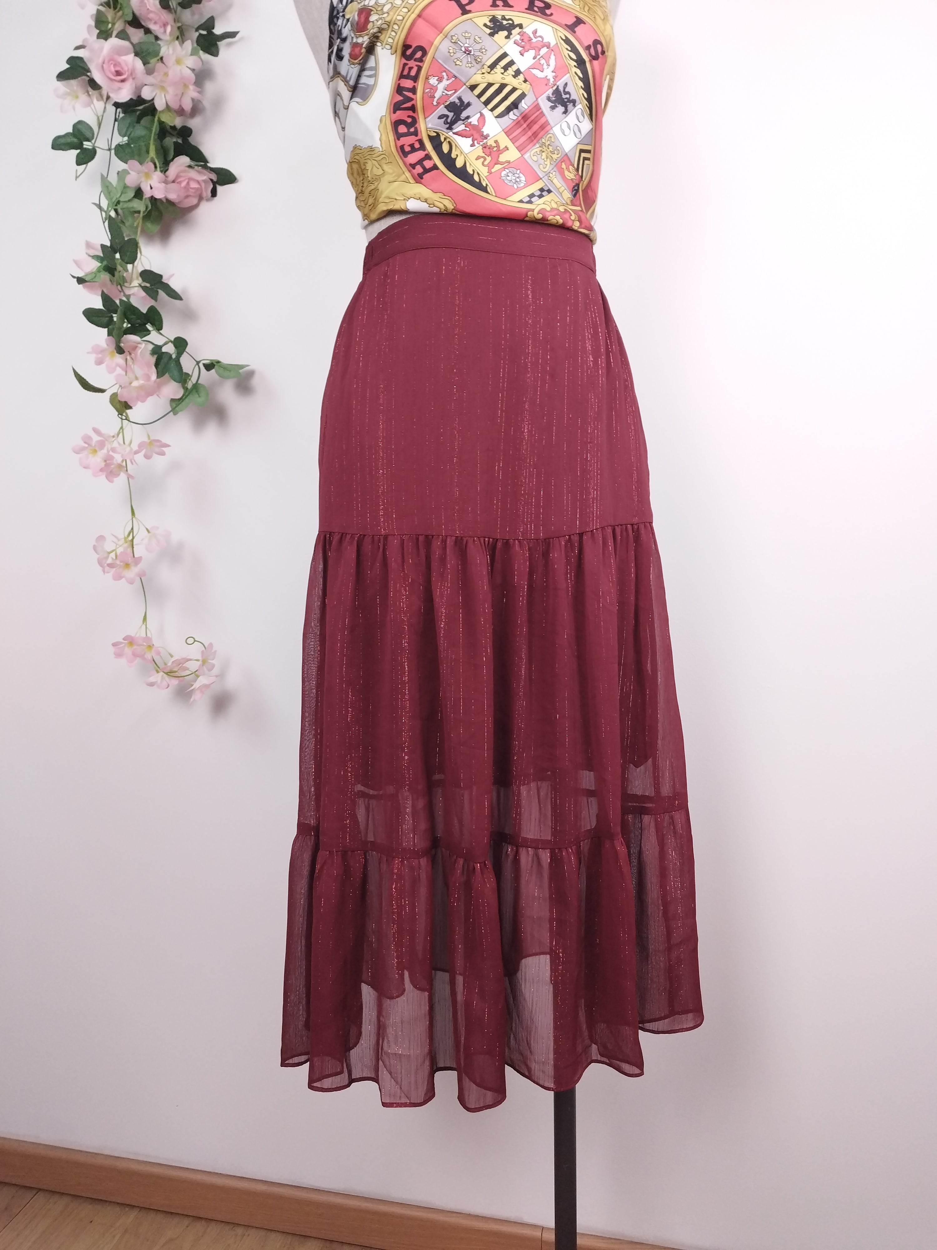 Falda MAJE Midi Fluida Hilos Metálicos