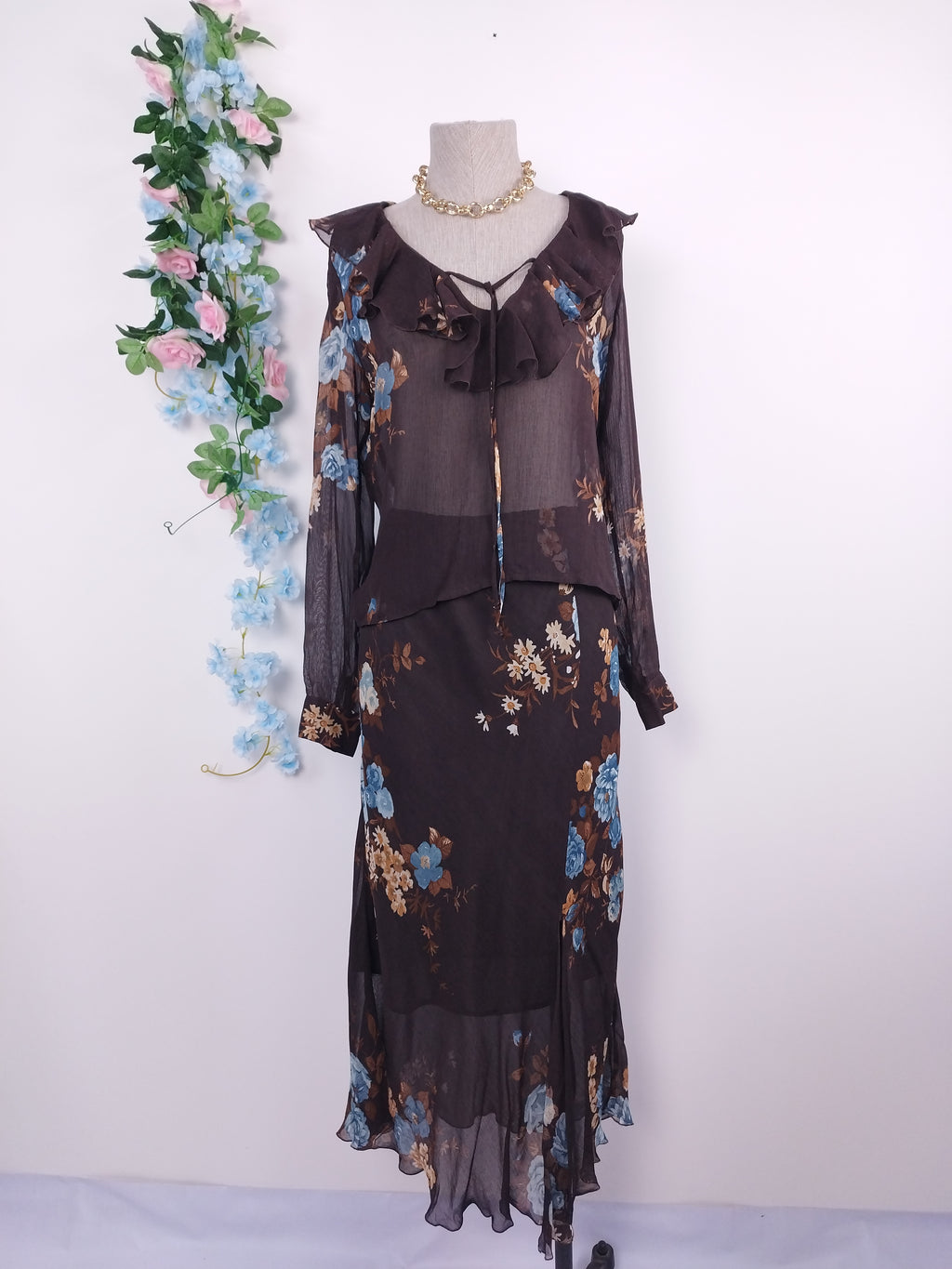 Set VINTAGE Blusa + Falda 90s Floral