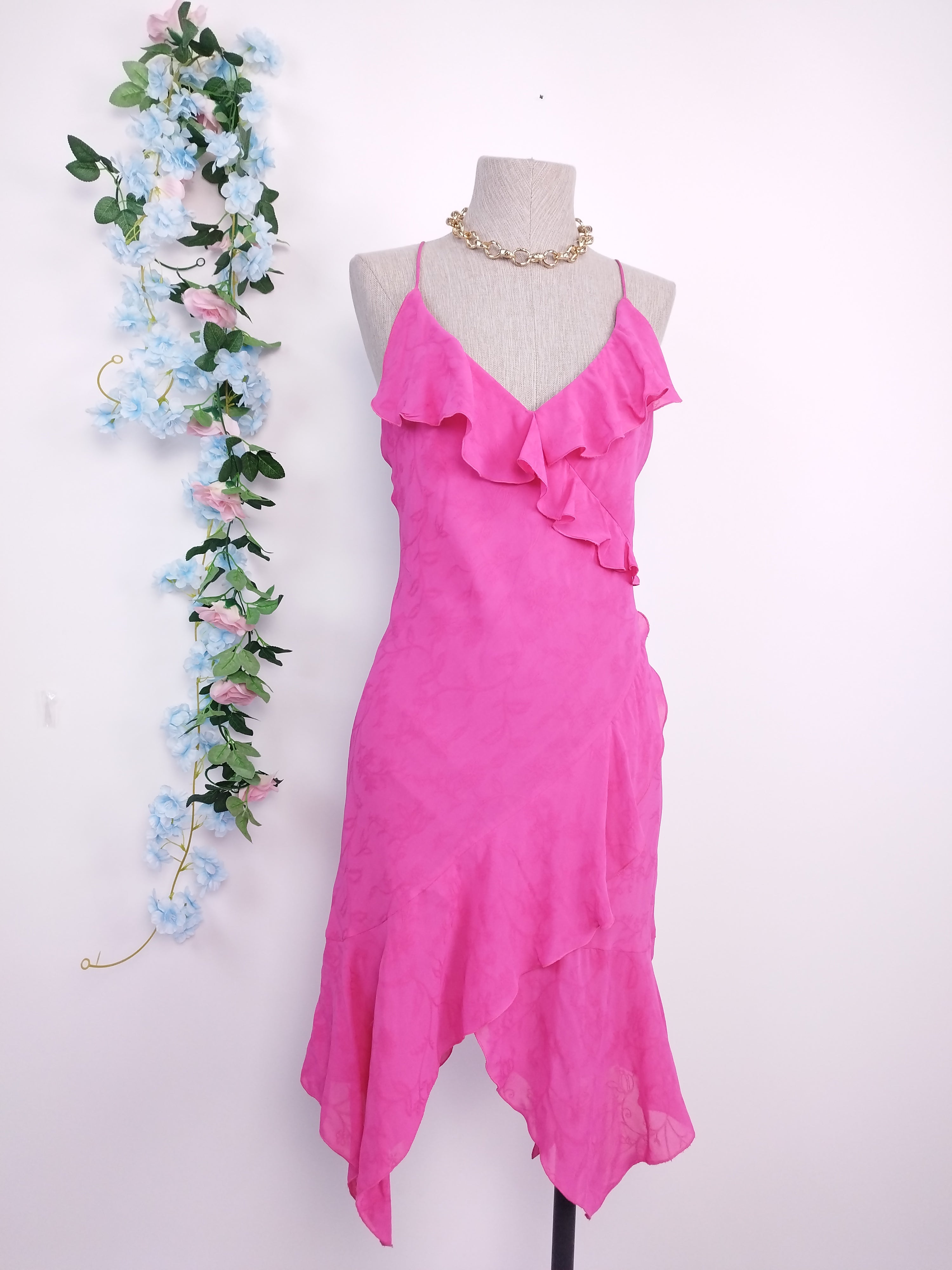 Vestido VINTAGE 90s Lencero Asimétrico volantes