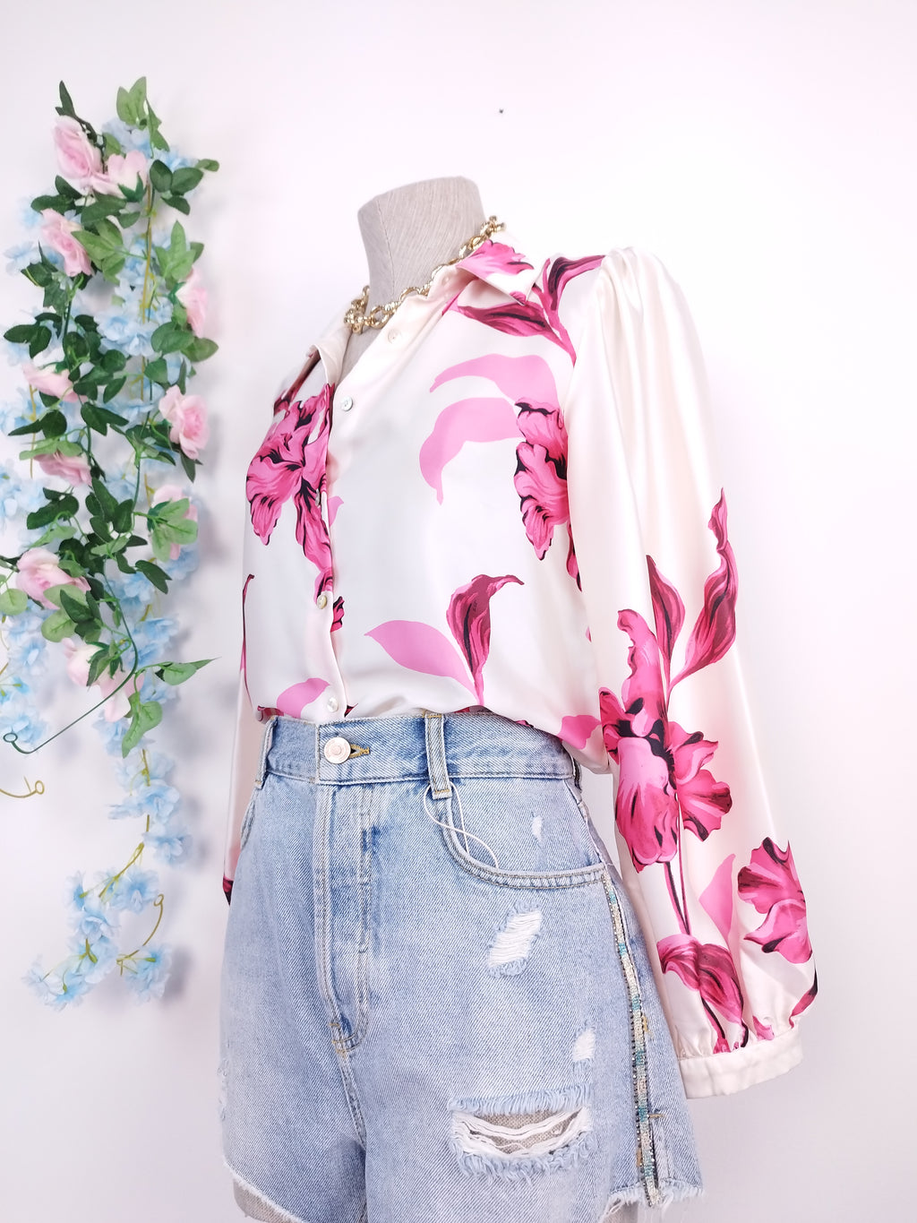 Blusa ZARA Satinada Flores Manga Larga