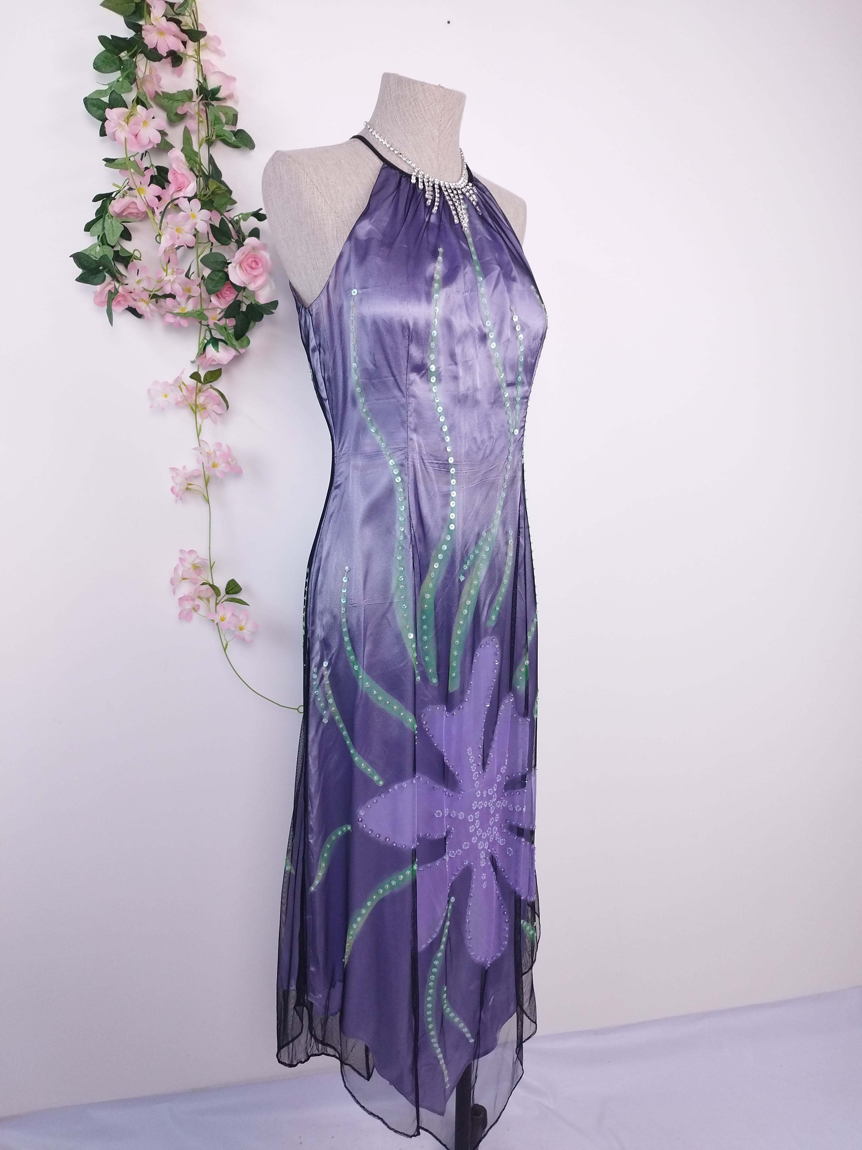 Lavender Y2K Fairycore halter dress — Vintage 2000s beaded  Evening
