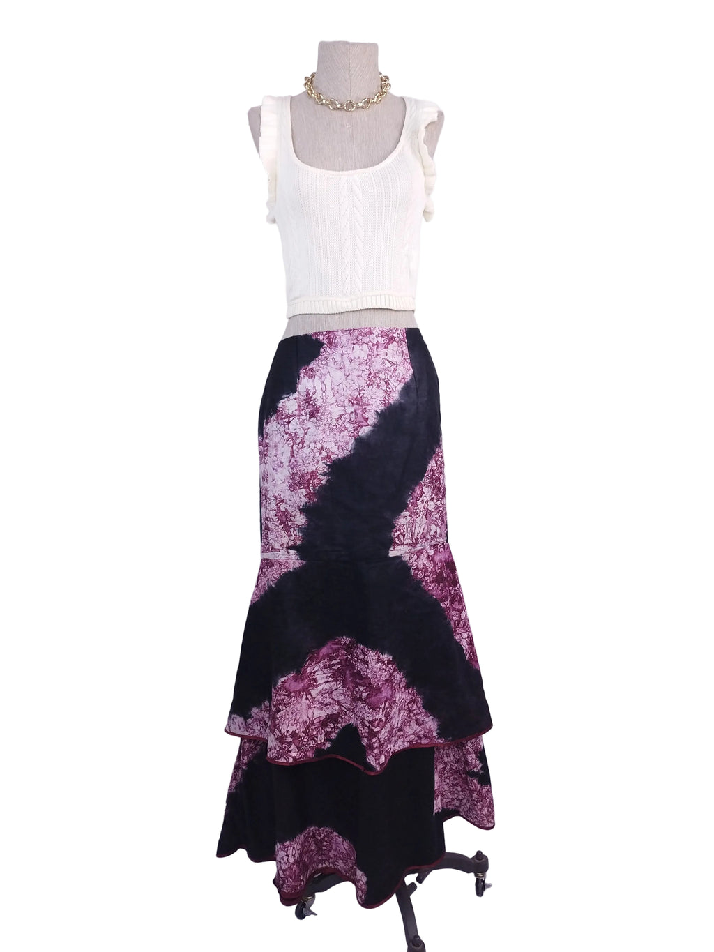 Black magenta tie-dye maxi skirt — Vintage 2000s Y2K fairycore boho