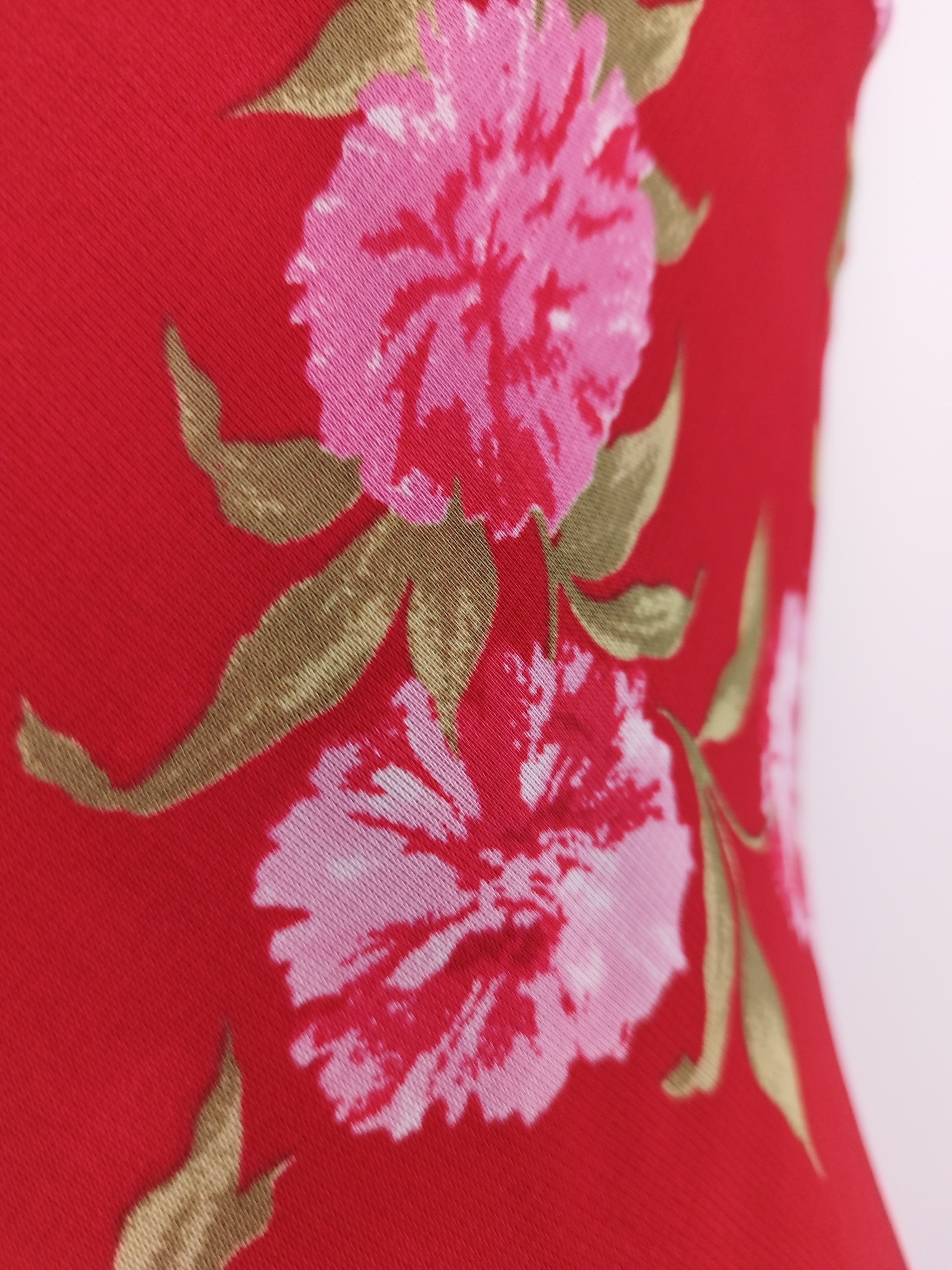 Vintage 90s Midi Dress — Slip Style, Red Chiffon &amp; Pink Floral Print