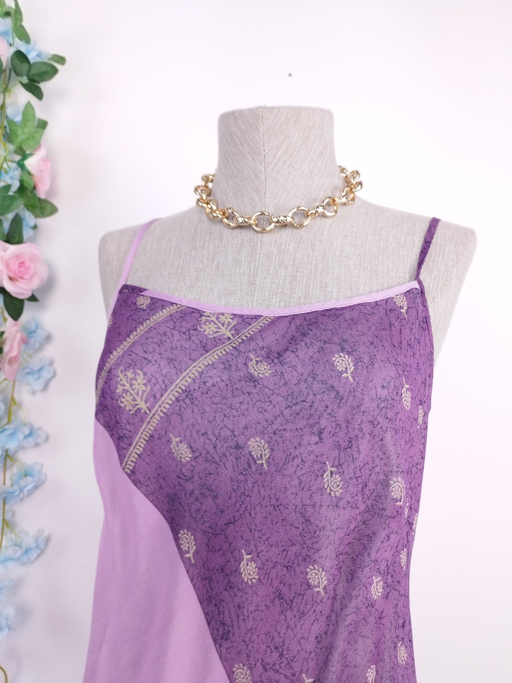 Vintage 90s Maxi Dress — Slip Style, Amazon Women Print & Lilac Purple